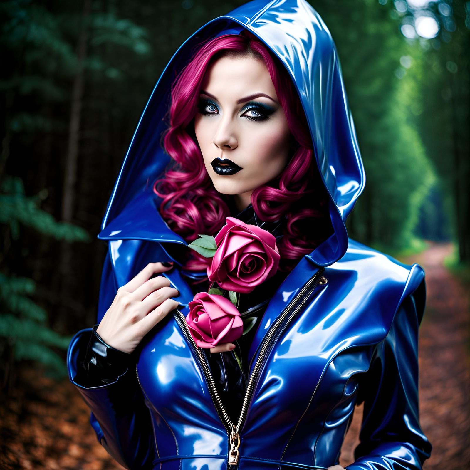 Gothic Rose in Blue Latex Coat by Royo
