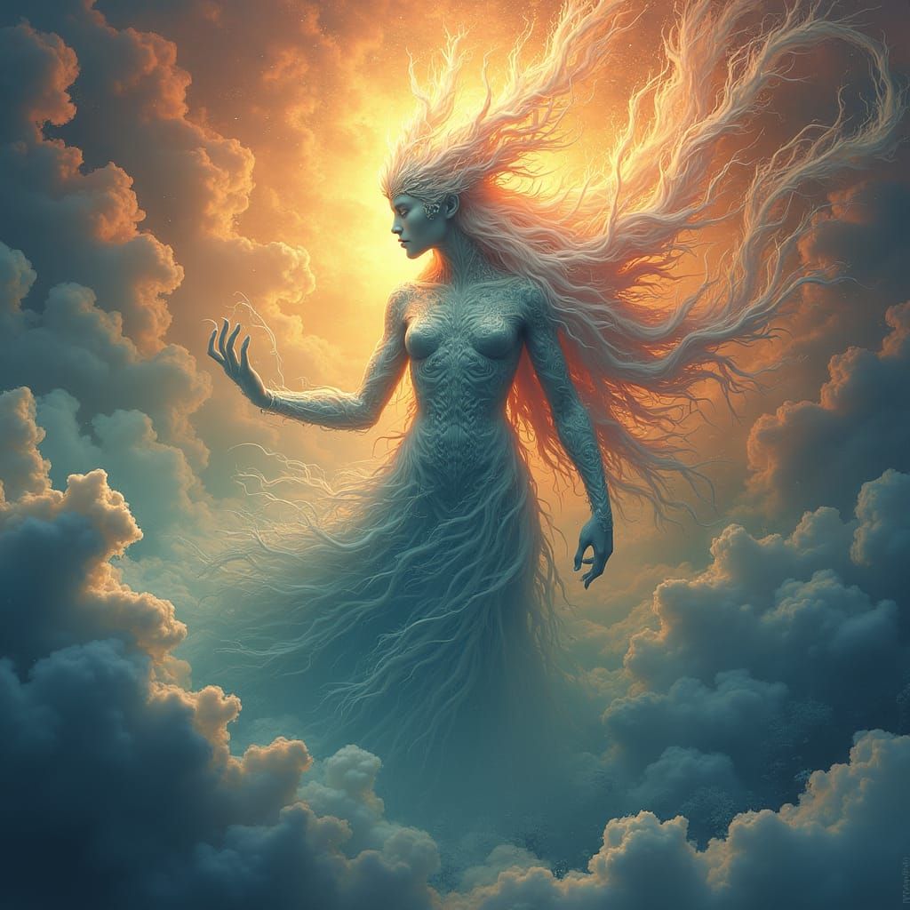 Mystical Being in Ethereal Landscape, Digital Art