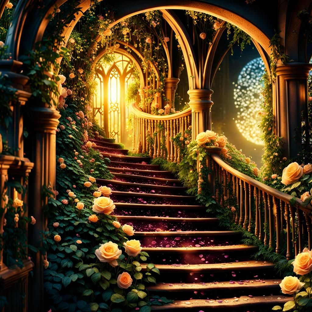 Moonlit Fantasy Garden with Glowing Roses