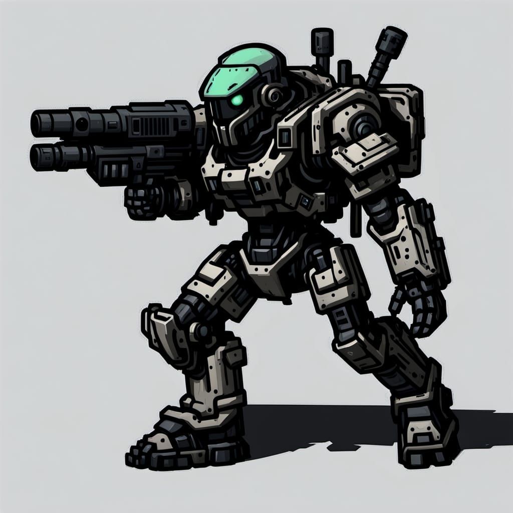 Mechwarrior Robot with Machine Gun in Industrial Sci-Fi Styl...