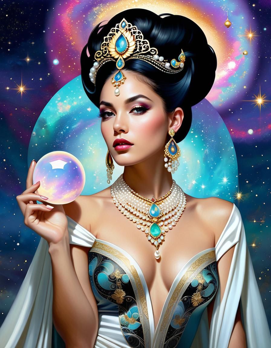 Latina Beauty Goddess with Galaxy Background