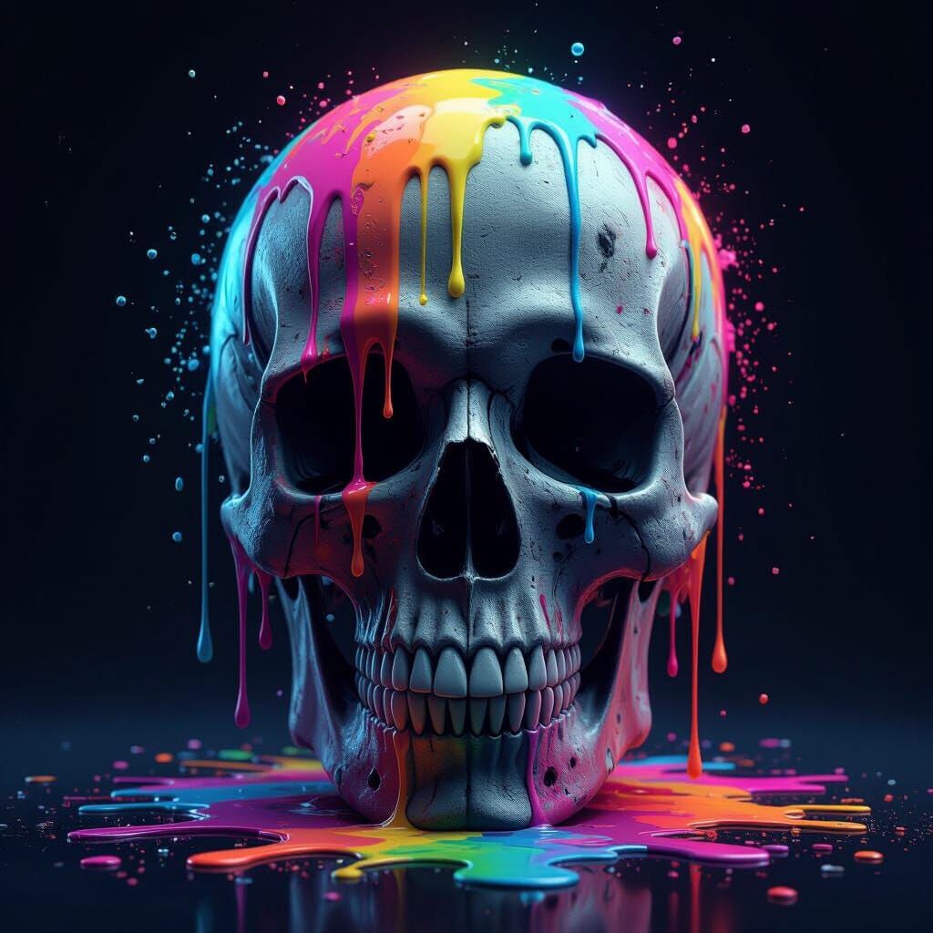 Skull Dripping Neon Paint in Graffiti Pop Art Style