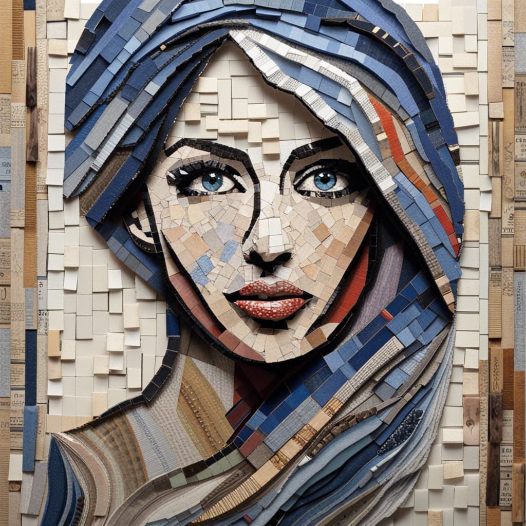 Recycled Mosaic Portrait of a Woman