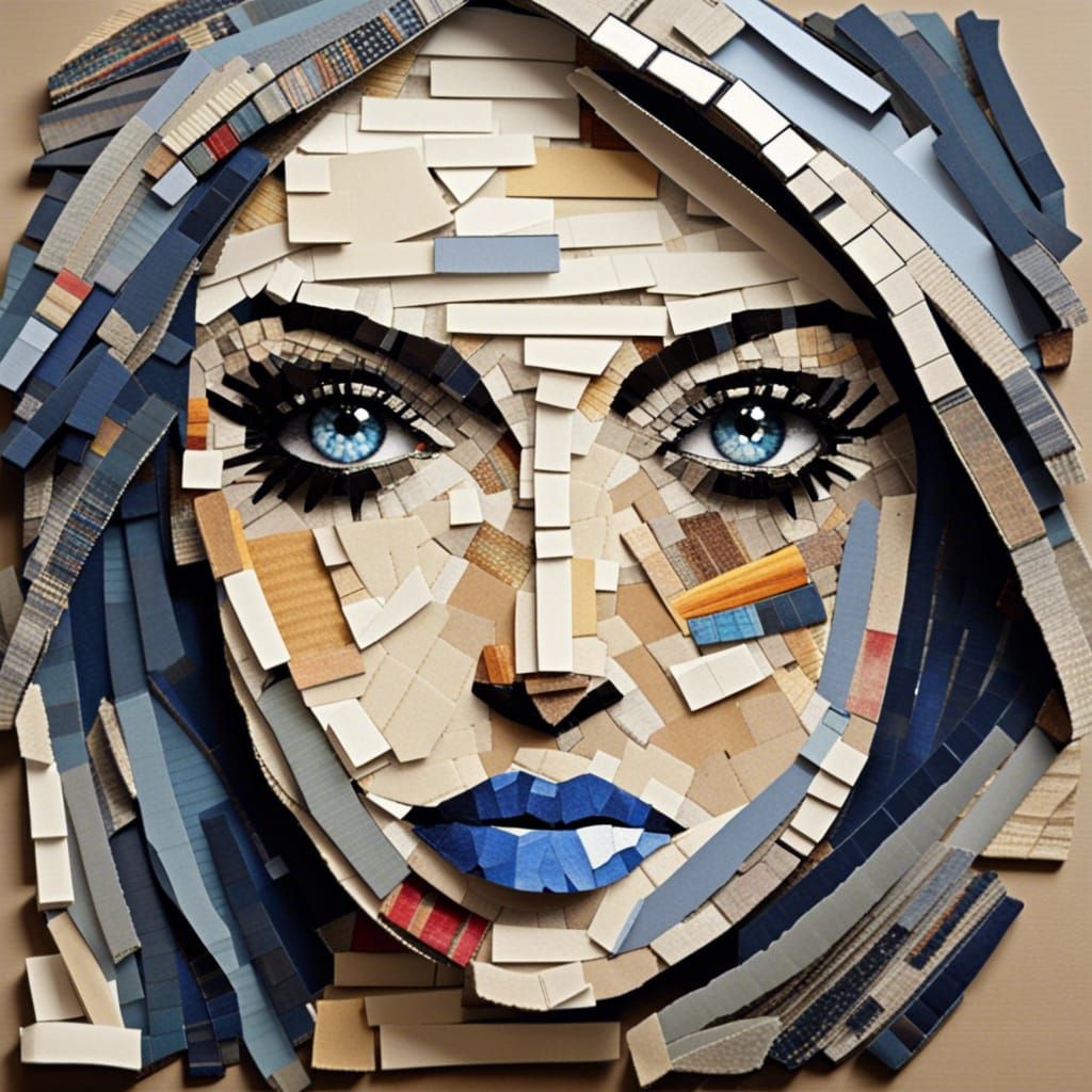 Recycled Mosaic Portrait of a Woman