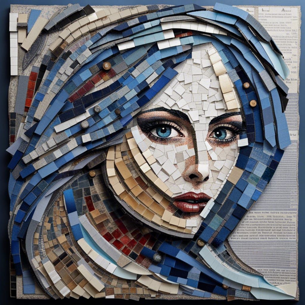 Recycled Mosaic Portrait of a Woman