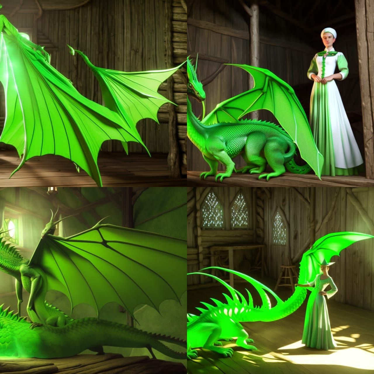 Amish Dragoness Kneading Bread in Cabin