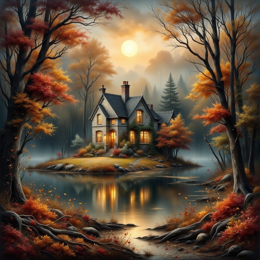 Autumn Cottagecore Scene with Quilled Details