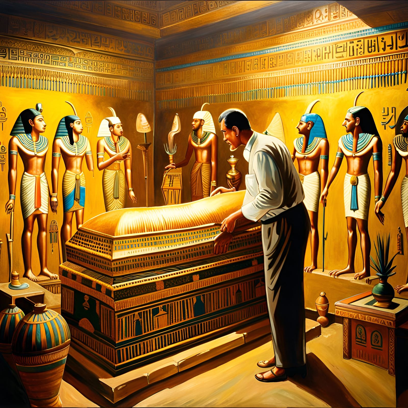 Discovery of Tutankhamun's Tomb: An Oil Painting