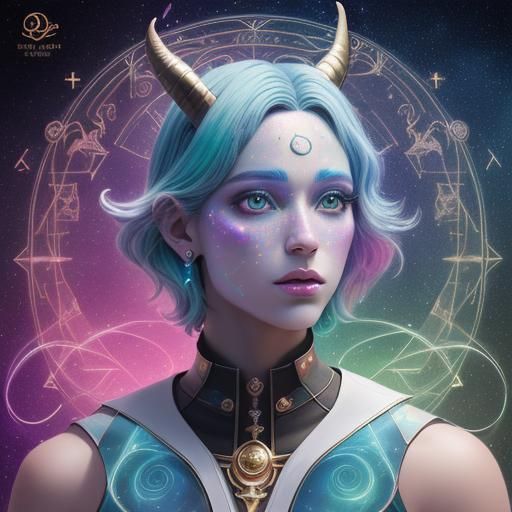 Holographic Capricorn Illustration in Mixed Media