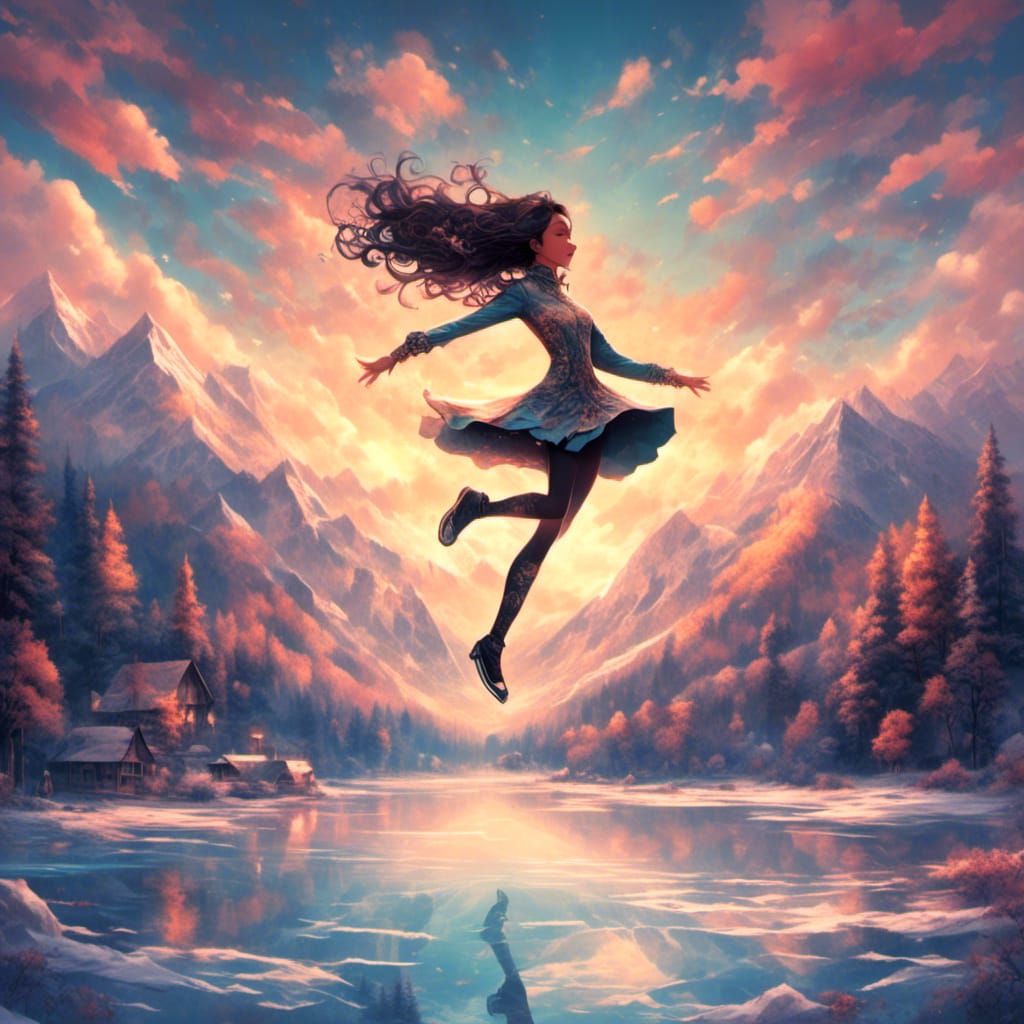 Gothic Cartoon: Figure Skater at Sunset