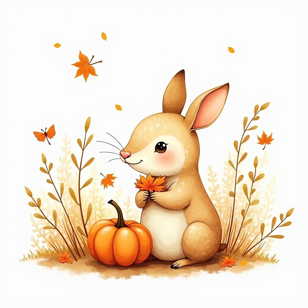 Whimsical Autumn Forest Animals Vector Illustration