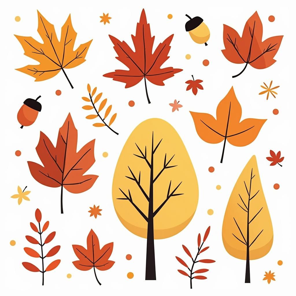 Stylized Autumnal Elements on White Background