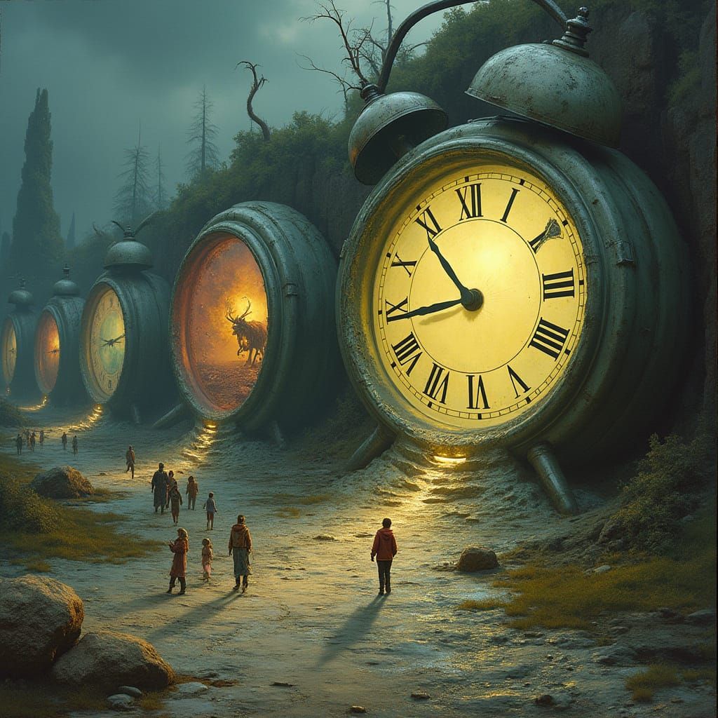 Surreal Melting Clock Portals to Different Eras