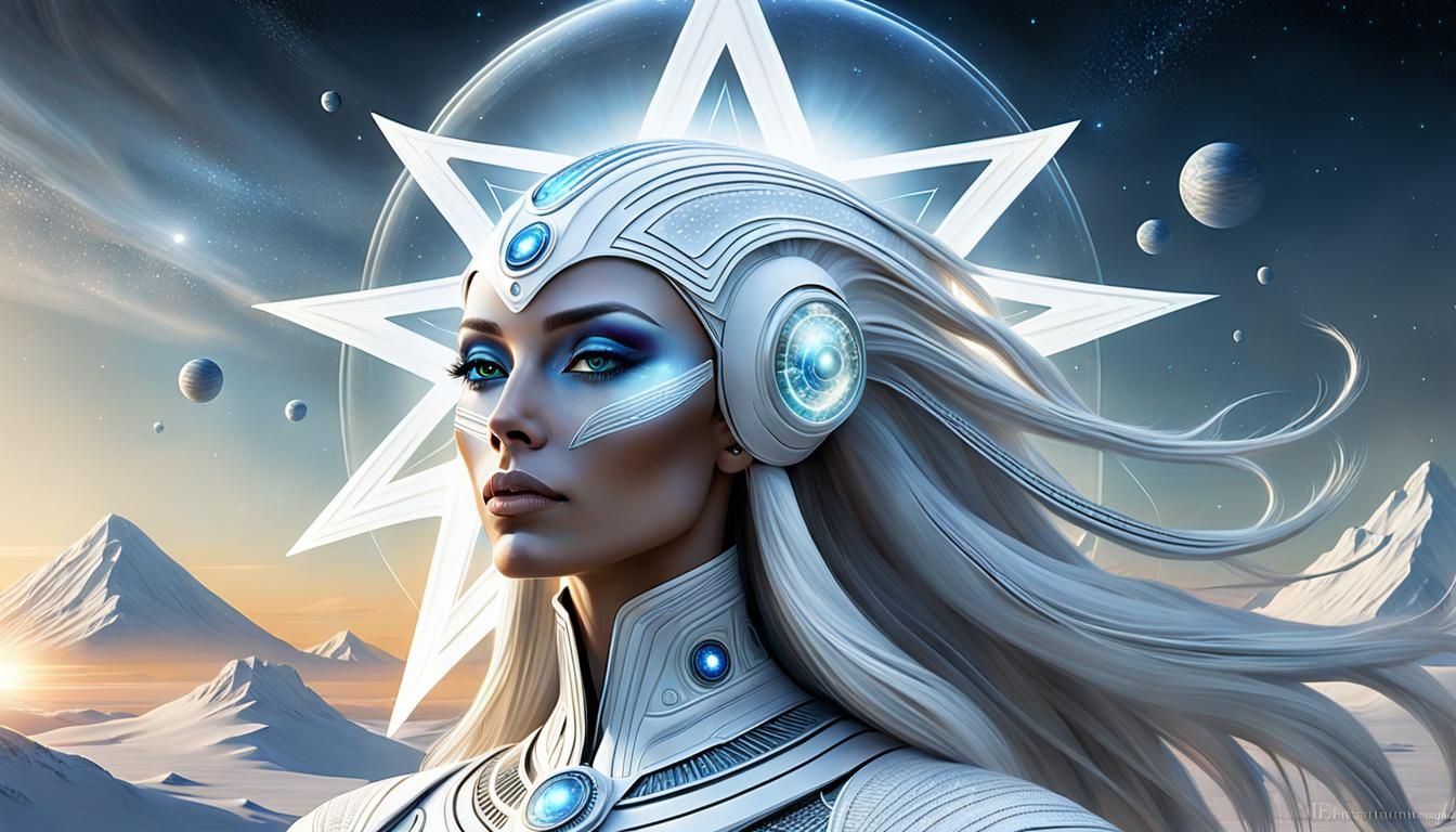 Radiant Nordic Being in Futuristic Cityscape