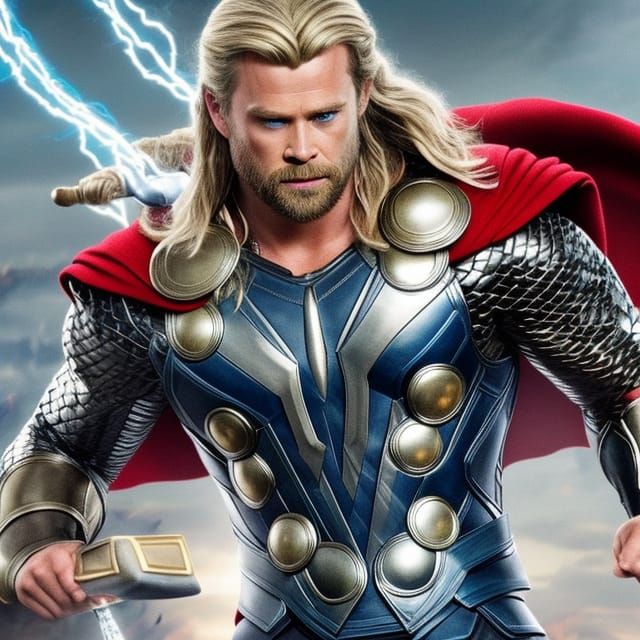 Handsome Thor Wielding Mjolnir in 3D