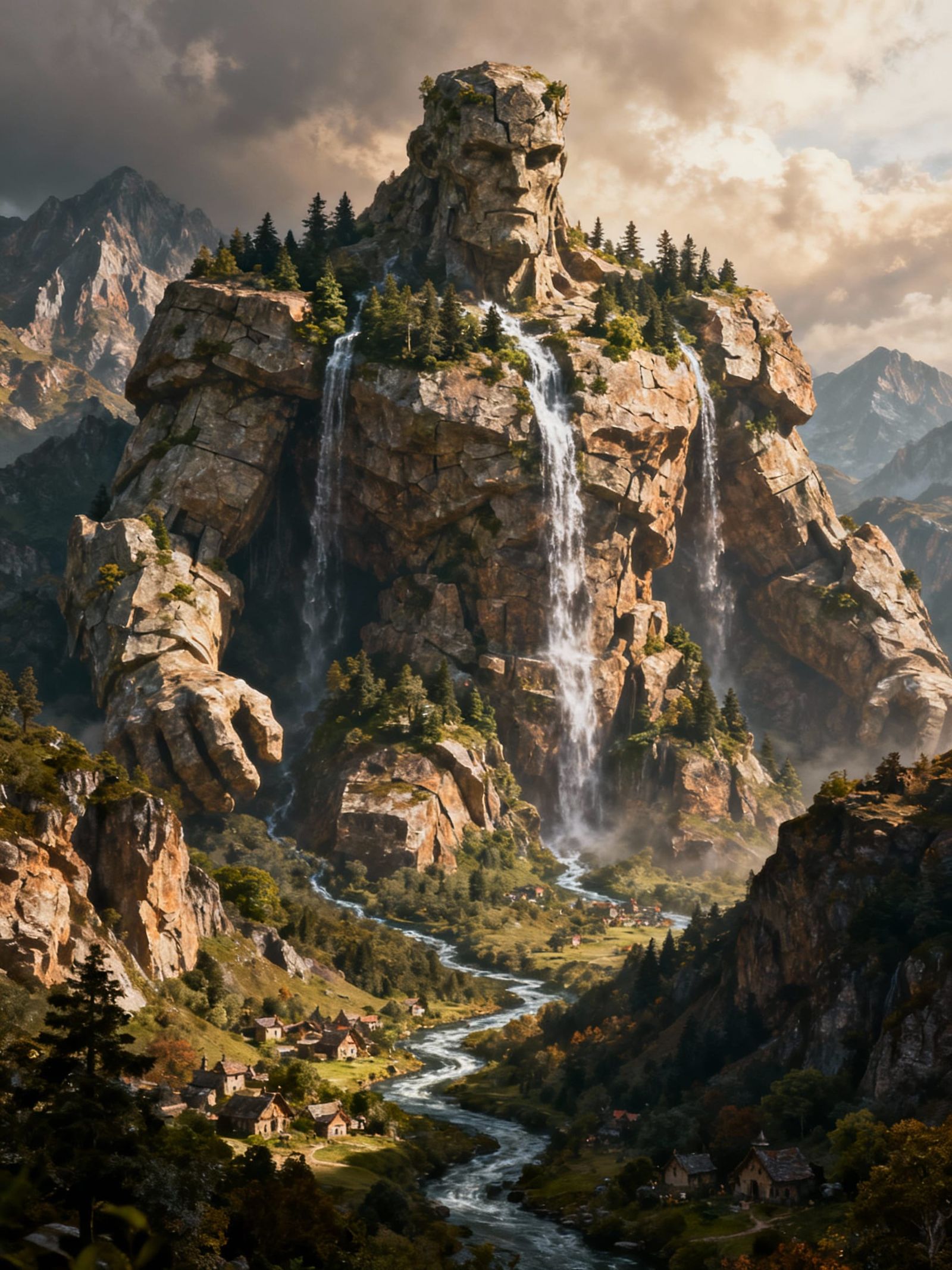 Giant Mountain Golem Awakens: Epic Fantasy Art