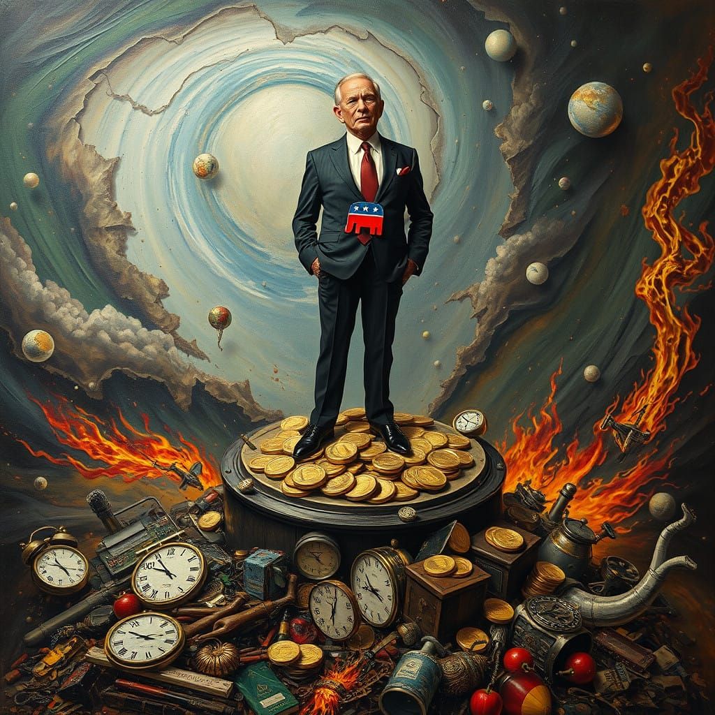 Greed Consumes the Earth in a Dali-Inspired Surrealist Night...
