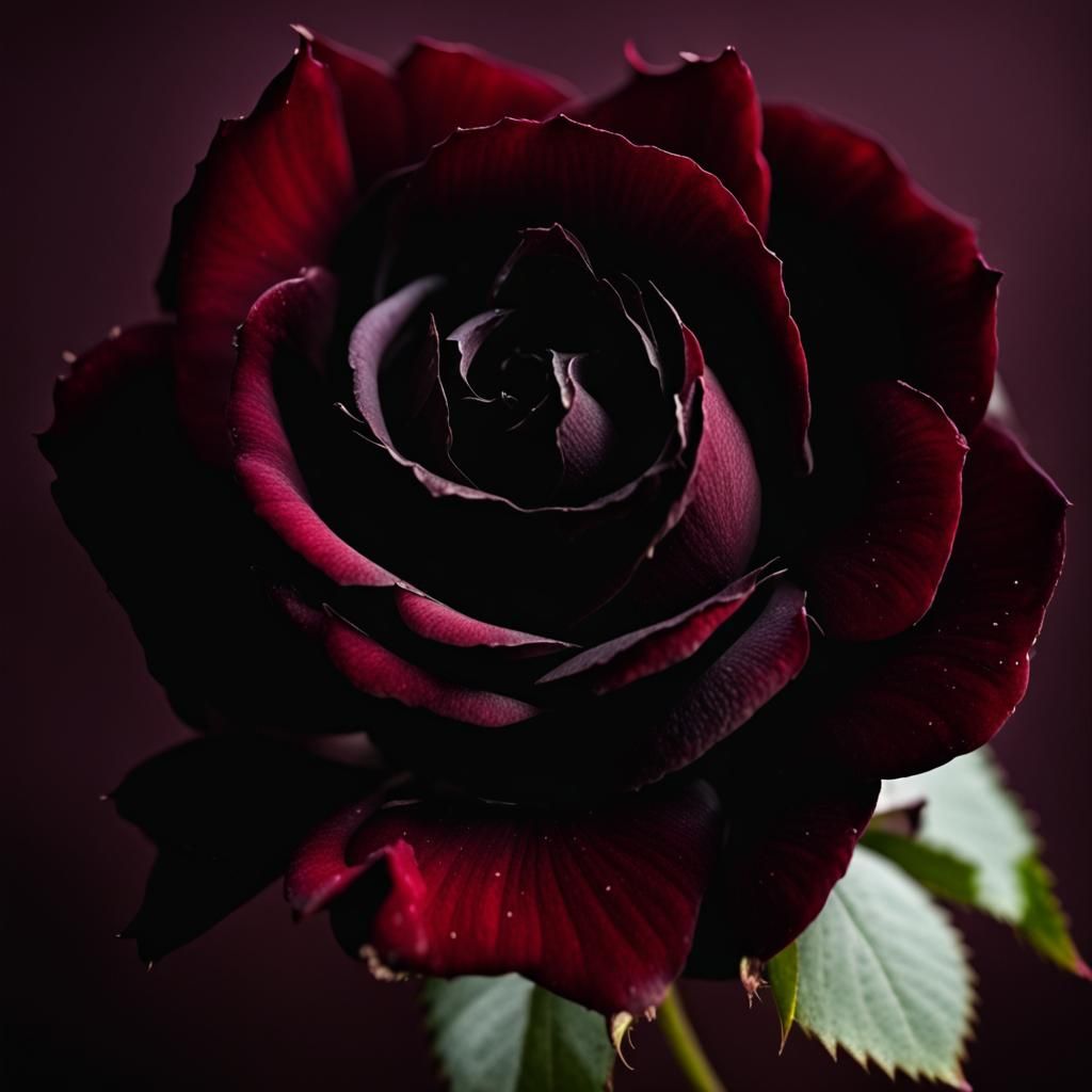 Velvety Black Rose Blossom on Dark Red