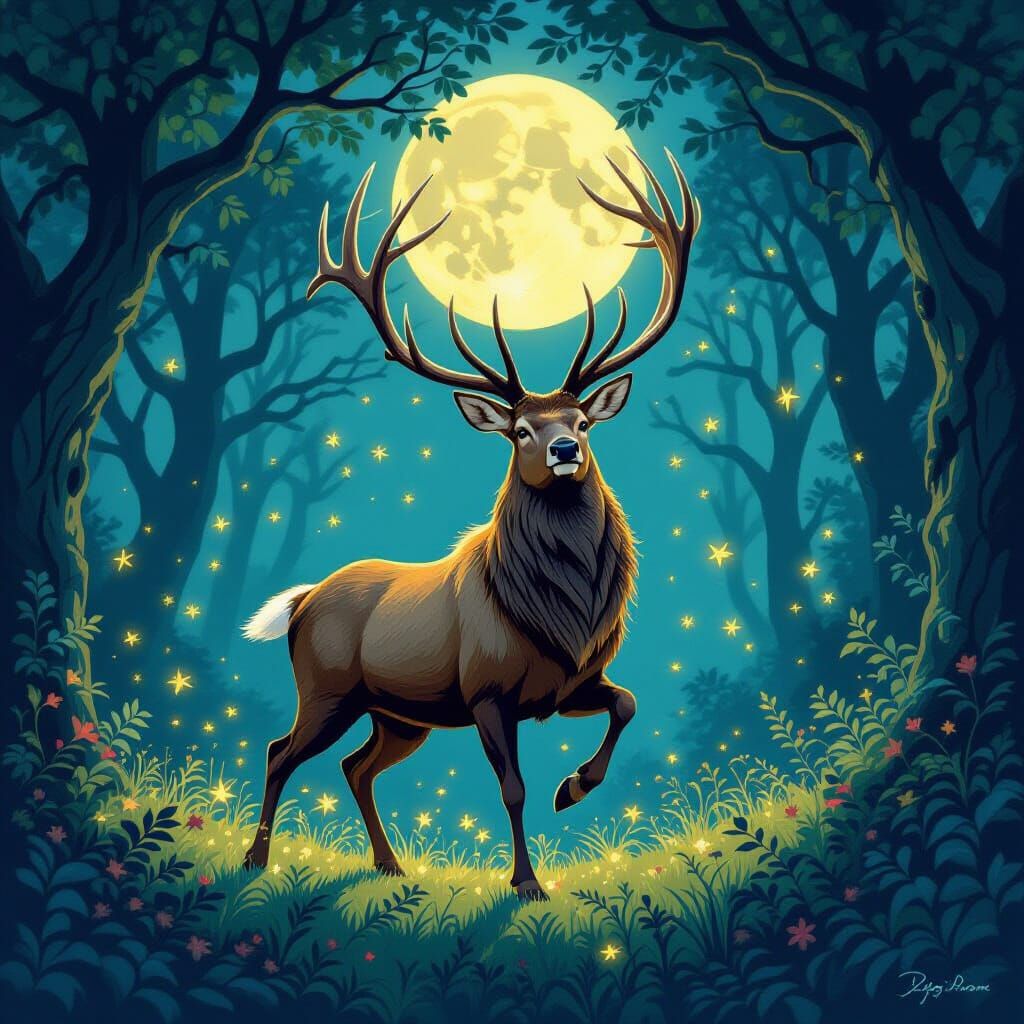 Majestic Stag Performs Ballet in Enchanted Forest