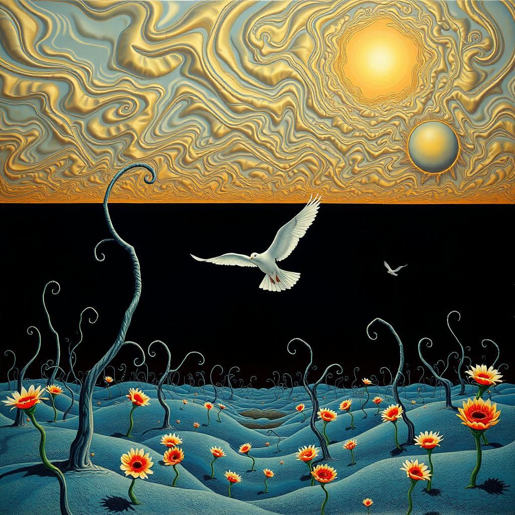 Surreal Landscape with Elastic Flora and Vortex, Dali-esque