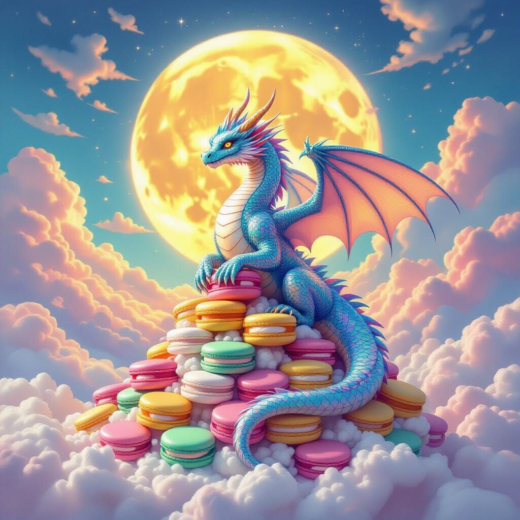 Dragon on Macaron Mountains Under Gummy Bear Moon