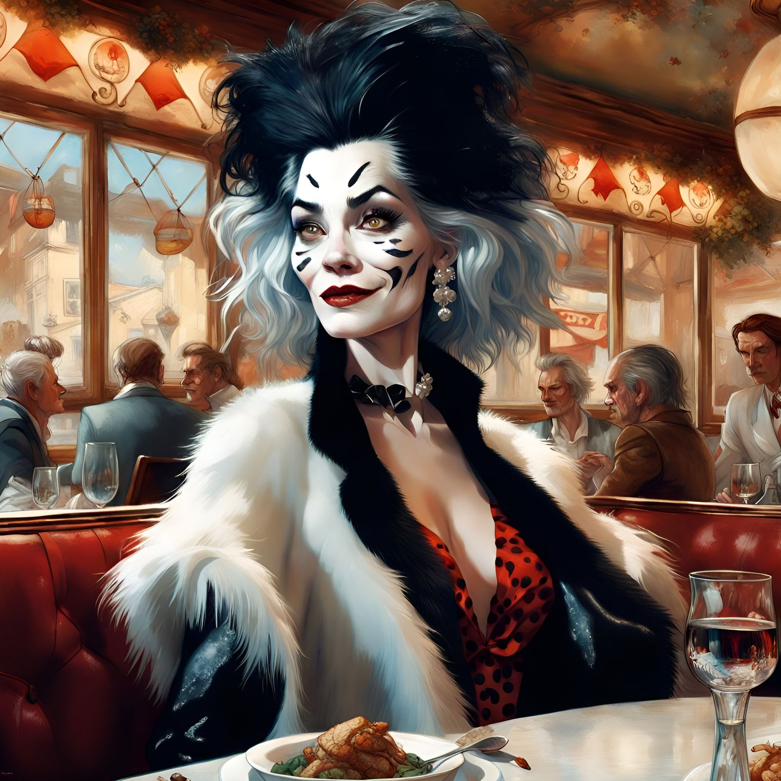 Cruella Deville Portrait in Golden Age Illustration Style