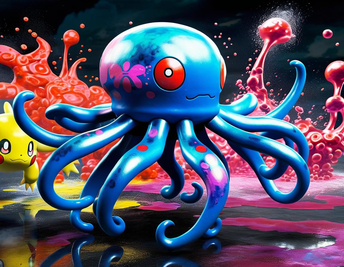Hybrid Walking Wake/Octillery Pokemon in Hypermodern Style