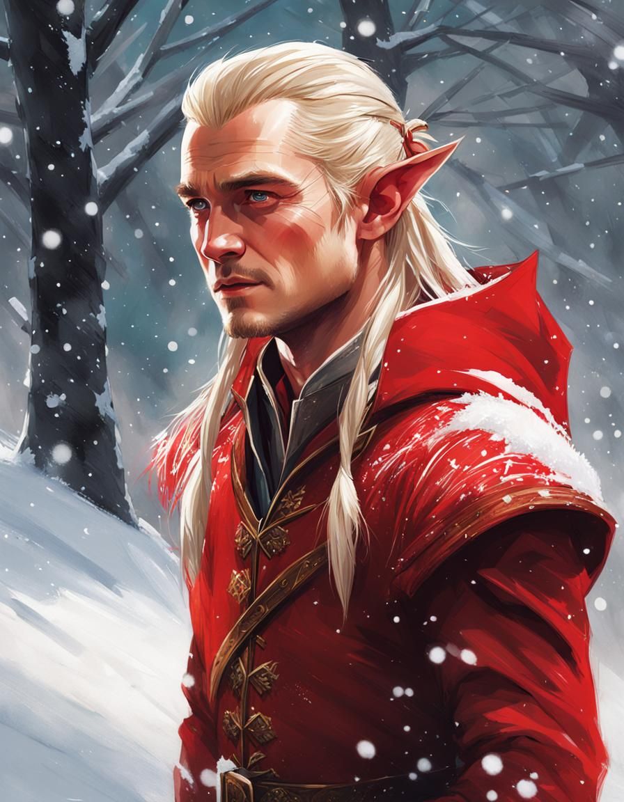 Legolas as Christmas Elf in Snowy Fantasy Art