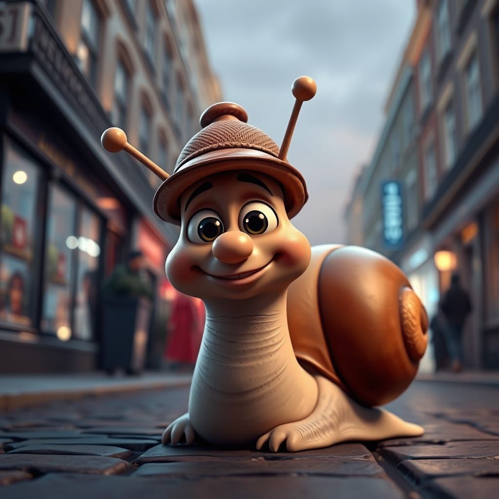 Adorable CGI Sherlock Holmes Snail in London