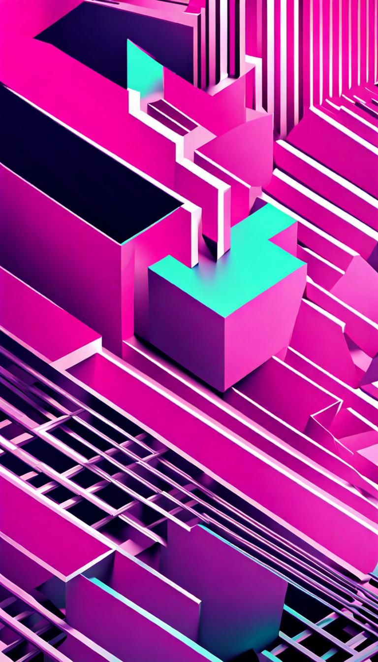 Vaporwave Abstract 3D Scene with High Contrast