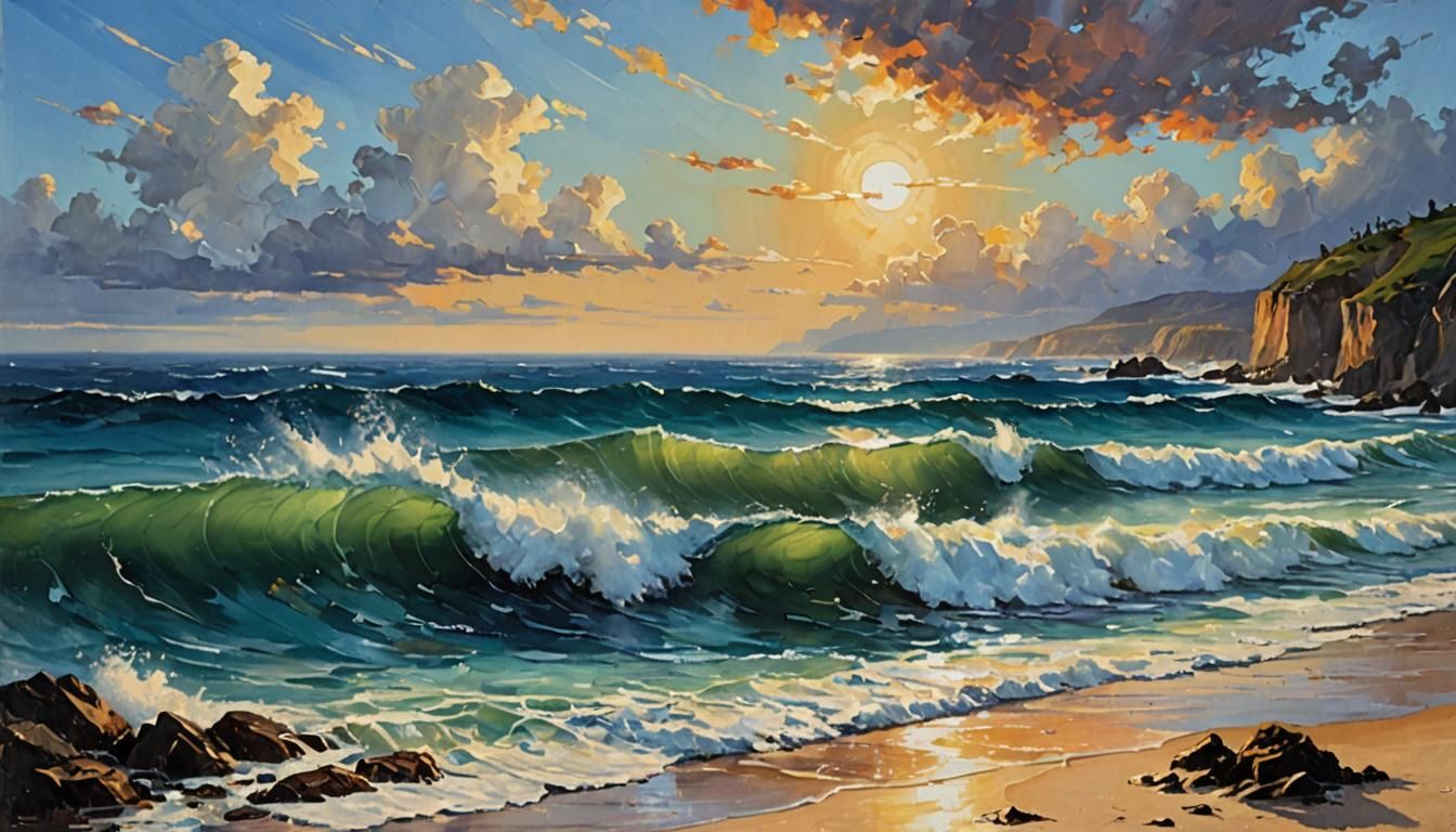 Dynamic Ocean Painting with Palette Knife Strokes