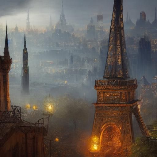Fantastical Eiffel Tower in Art Nouveau Style