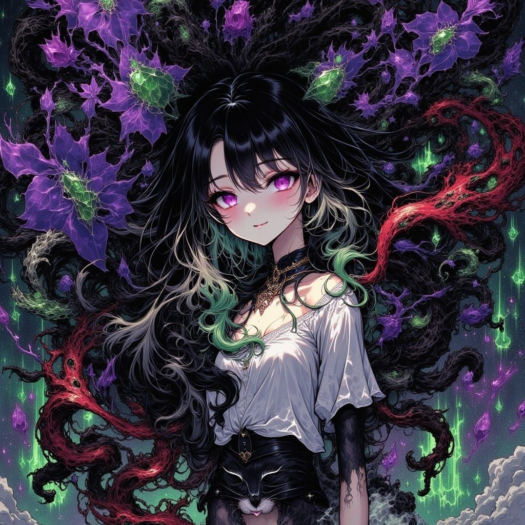 Eldritch Anime Woman in Dark Sci-Fi Masterpiece