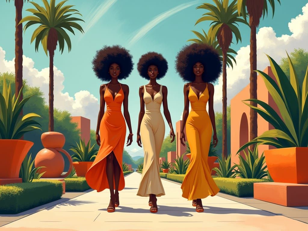 Modernist Park Scene with Three Black Women