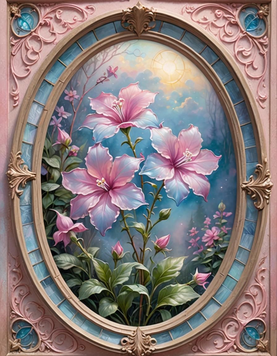 Pink Balloon Flower in Stained Glass Style