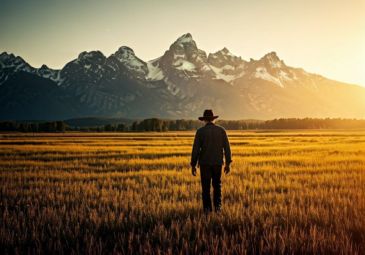 Silhouette in Wyoming Meadow: 1950s Americana
