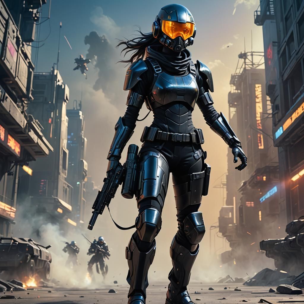 Futuristic Female Soldier Concept Art in Sci-Fi Style