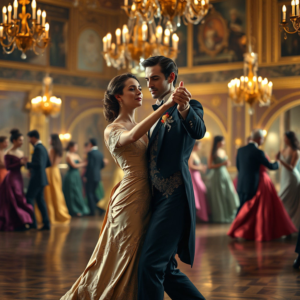 Victorian Waltz: A Hyper-Realistic Ballroom Scene