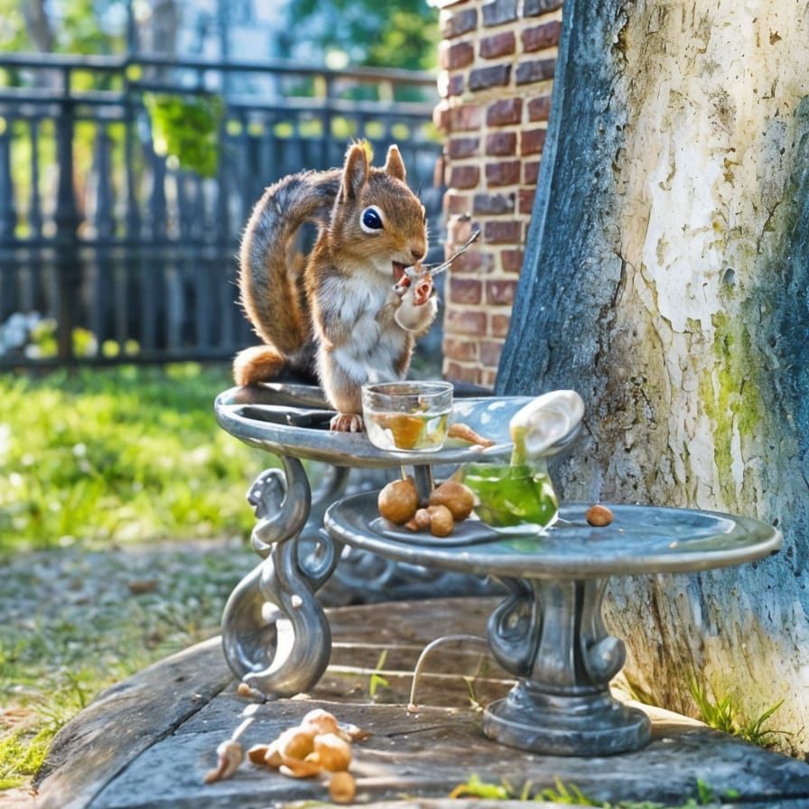 Squirrel Snack Time: Hyperrealistic Backyard Scene