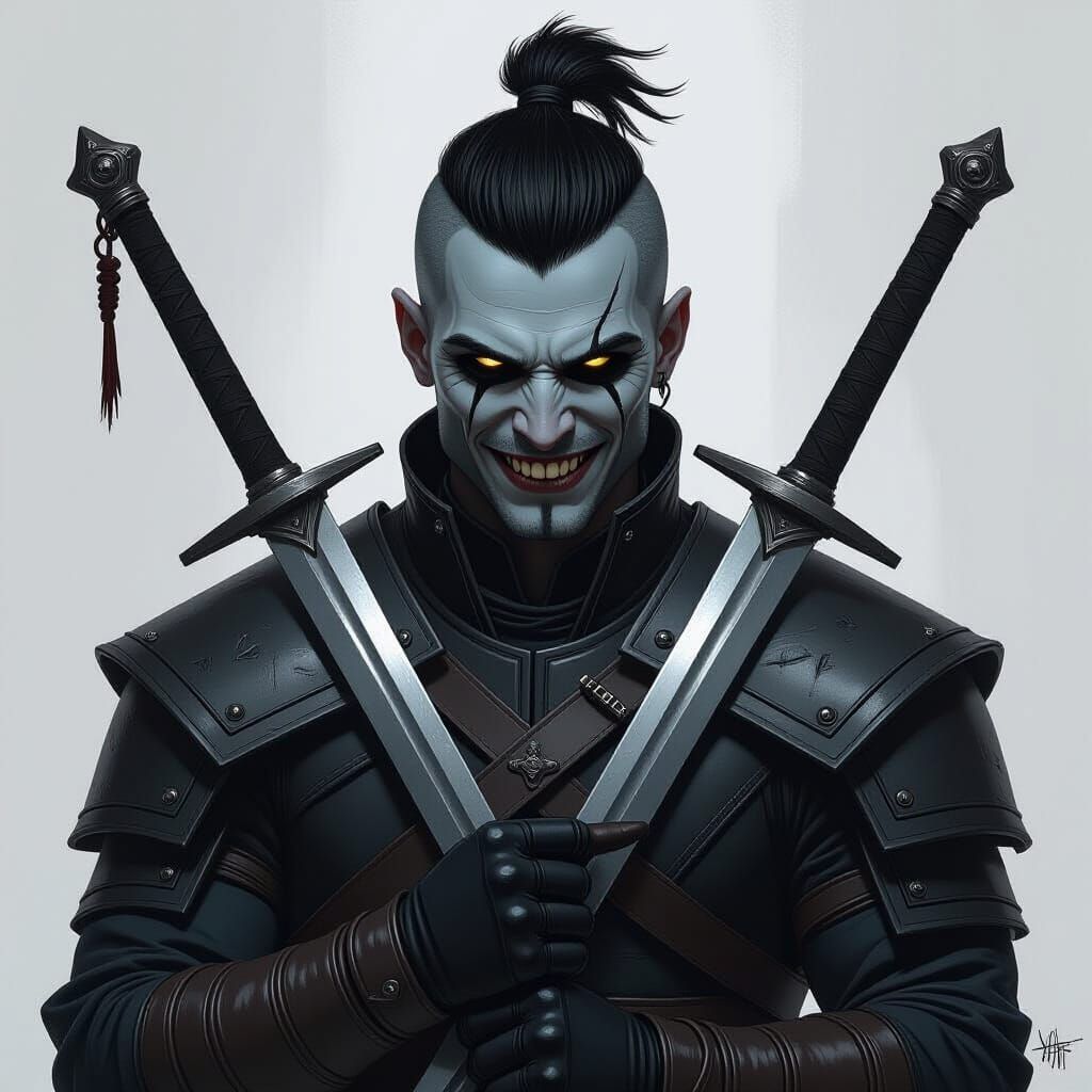 Shadar-kai Fighter With Scimitars Dark Fantasy Portrait