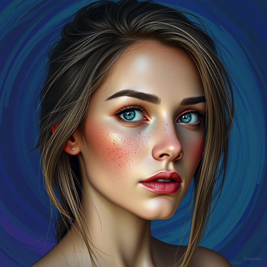 Hyperrealistic Portrait of a Young Woman in a Vibrant, Dream...