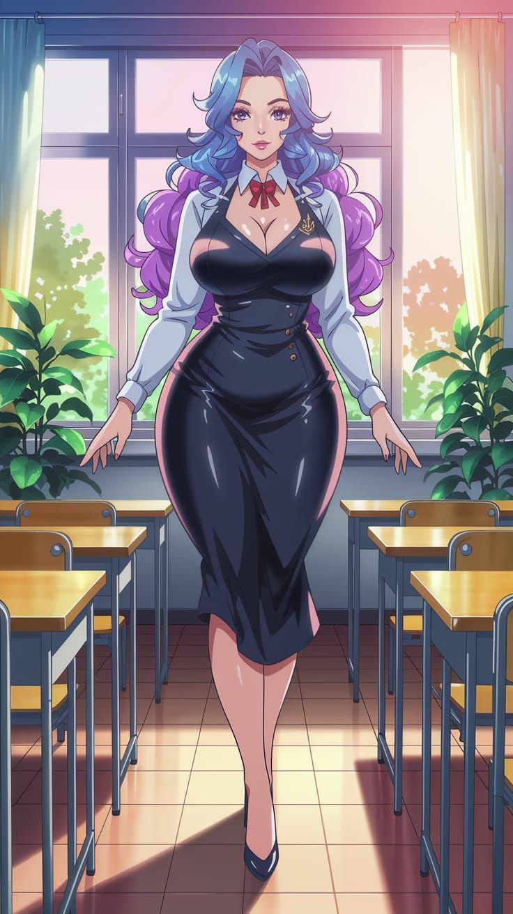 Elegant Anime Teacher in Watercolor