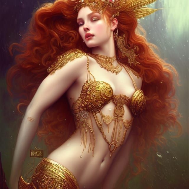 Ornate Ginger Mermaid in Detailed Digital Oil Painting
