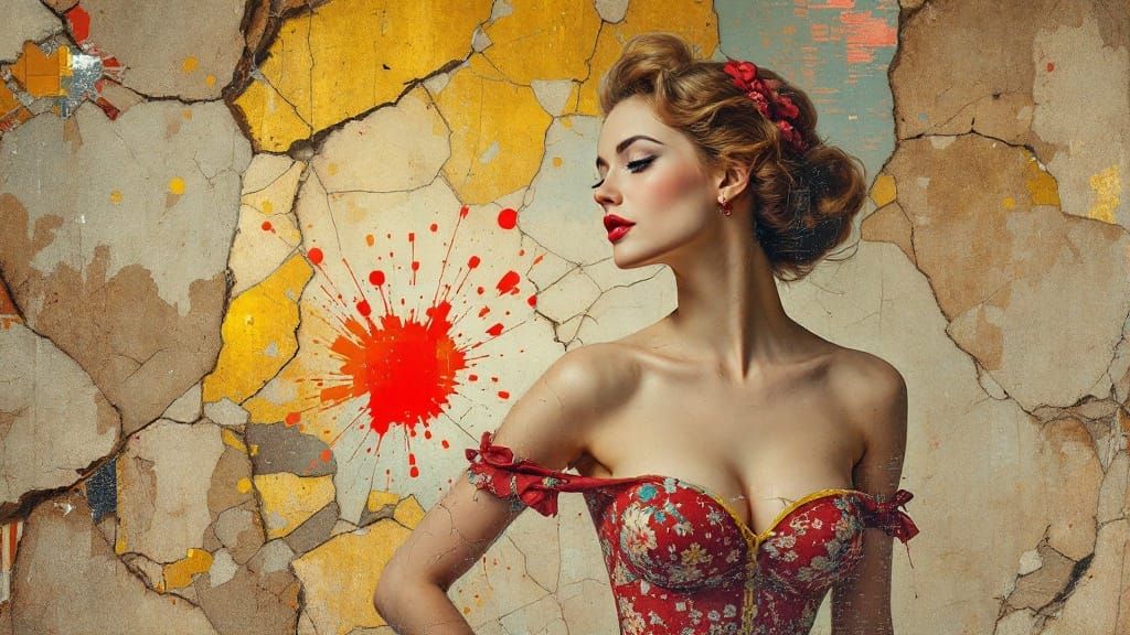 A 1960s Pin-Up Woman in Renaissance-Style Decay
