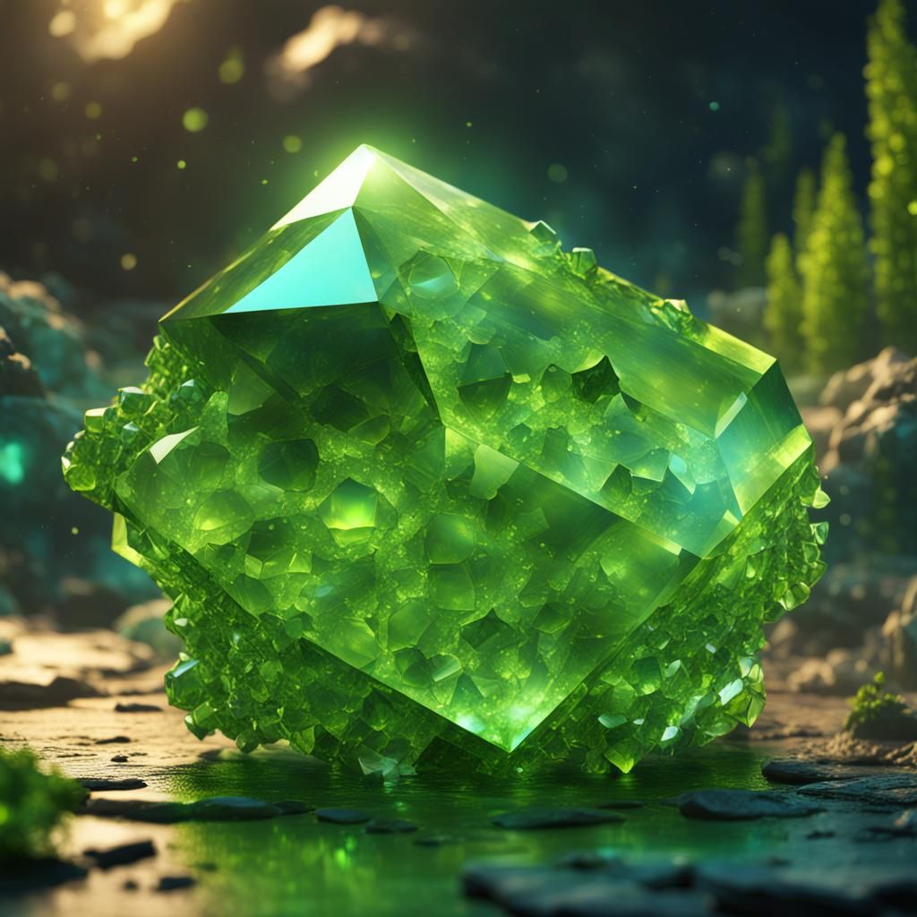 Detailed Matte Painting of a Peridot Crystal