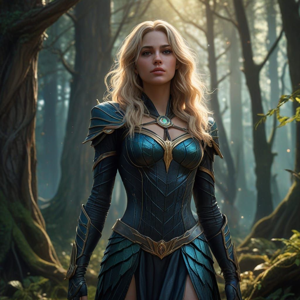 Epic Fantasy Heroine in Ancient Forest