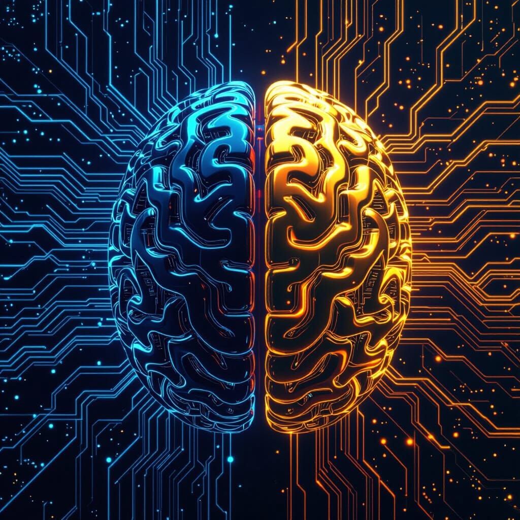 Futuristic Digital Brain with Glowing Neural Pathways