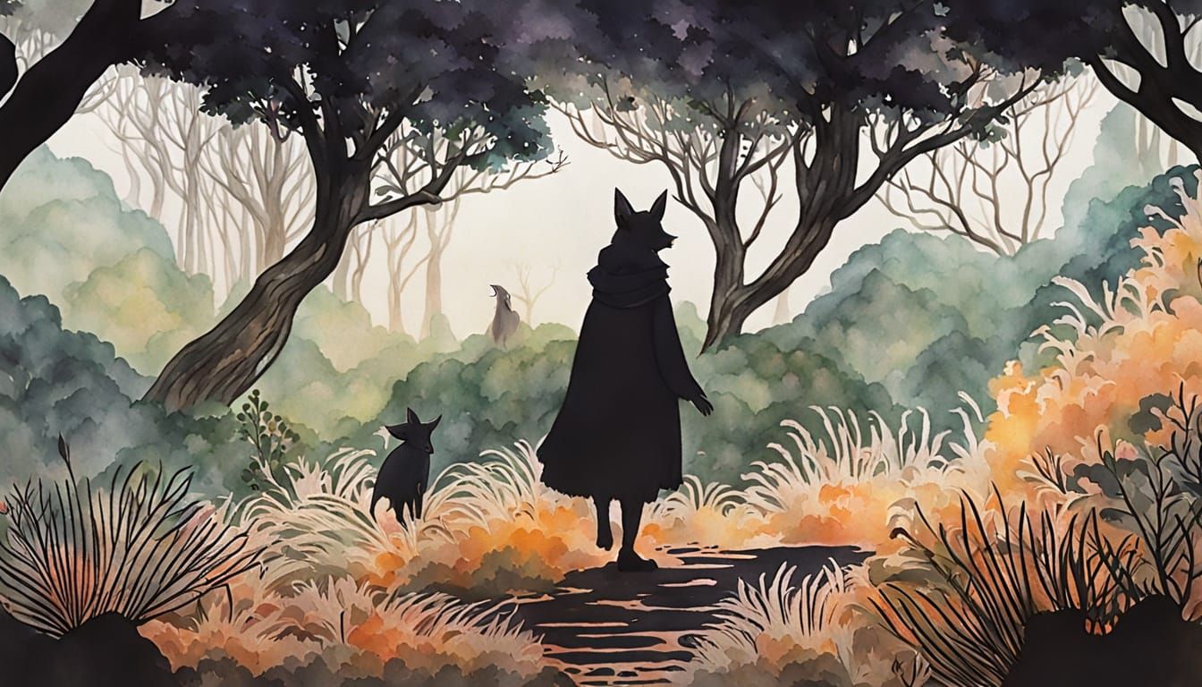 Ethereal Forest Encounter in Whimsical Watercolor