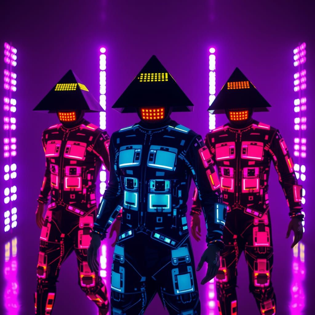 A captivating and surreal music video scene featuring three ...