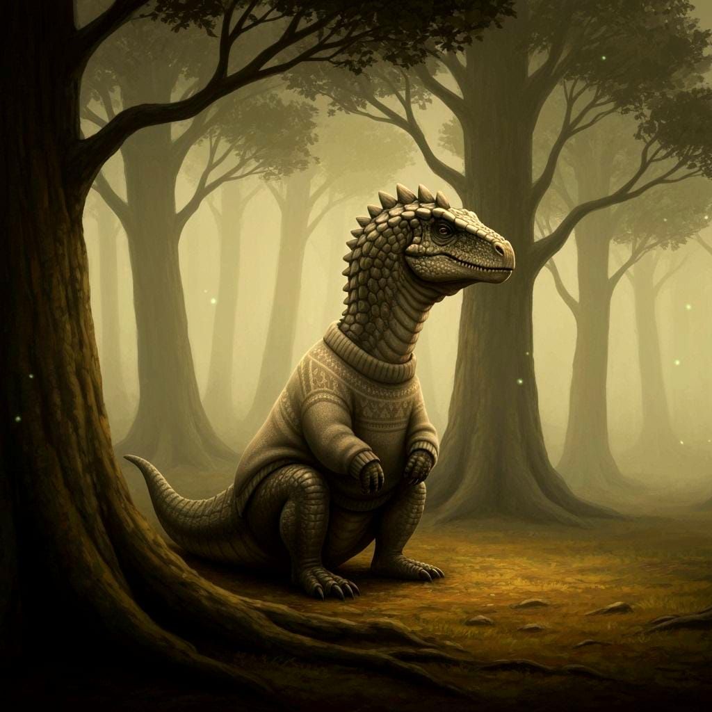 Introverted Dinosaur Illustration